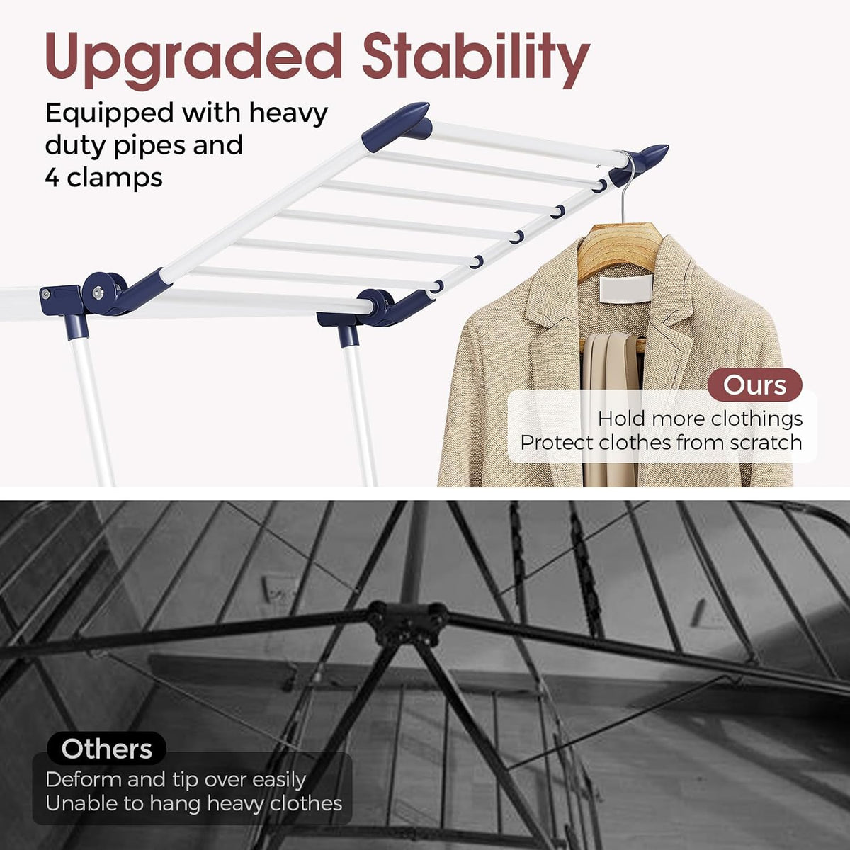 APEXCHASER Clothes Drying Rack, Large Capacity Drying Rack, 69" L, White
