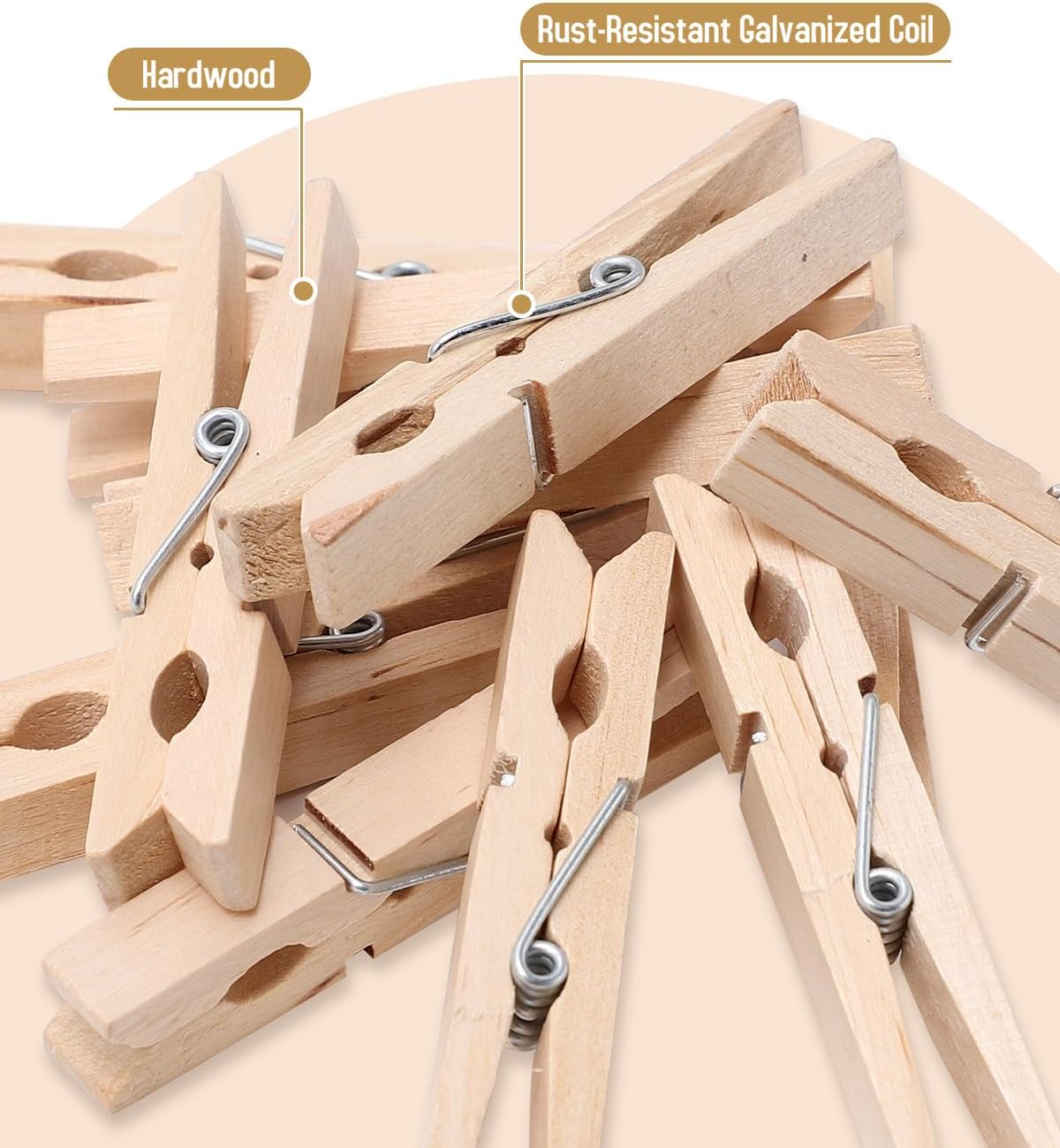 100 Pack Wooden Clothes Pins 2.9 Inch, Heavy-Duty Wood Clothespins