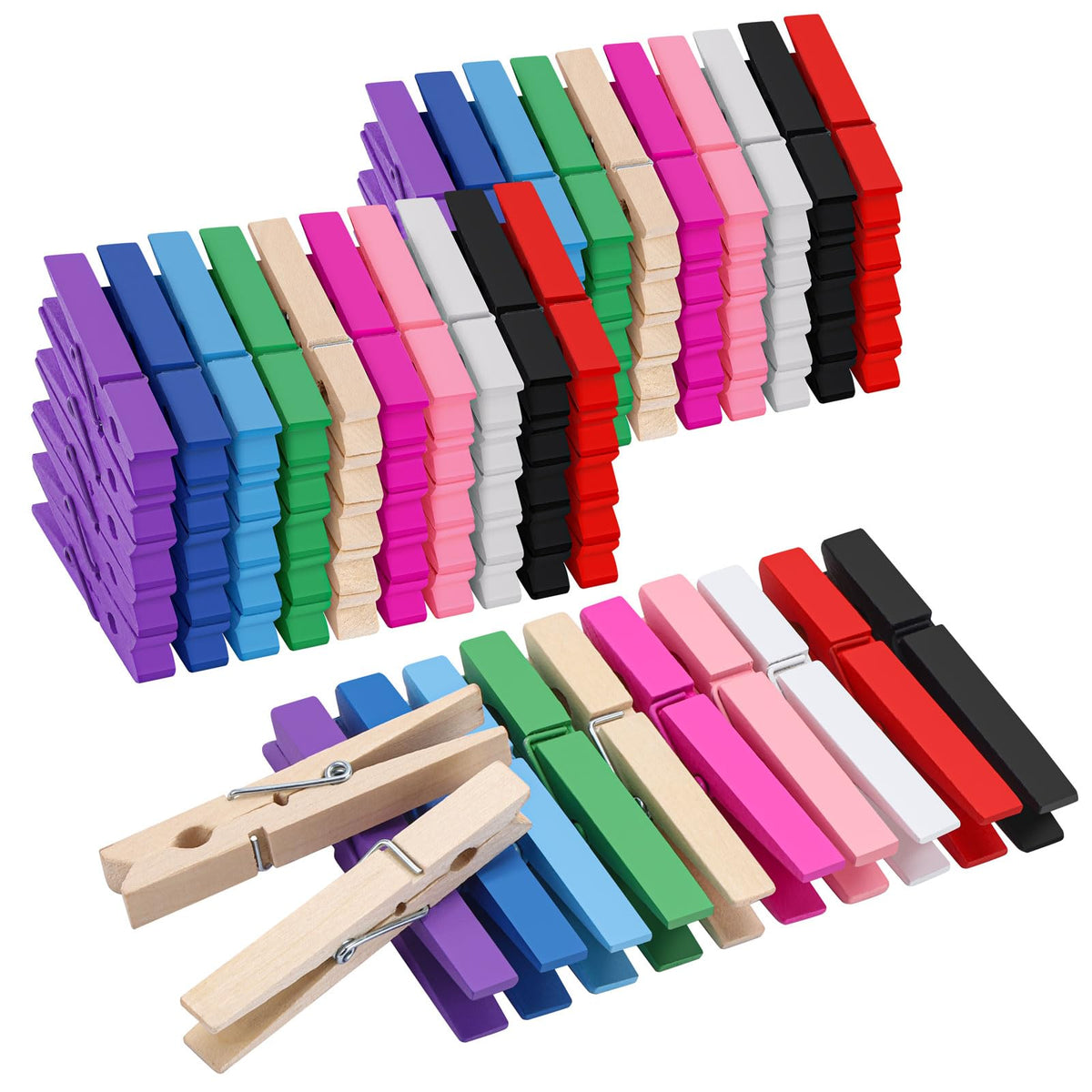 50Pcs Colored Clothes Pins Wooden Clips for Hanging, 2.9inch Clothespins Wood Cheer Pins Decoration for Crafts - 10 Colors