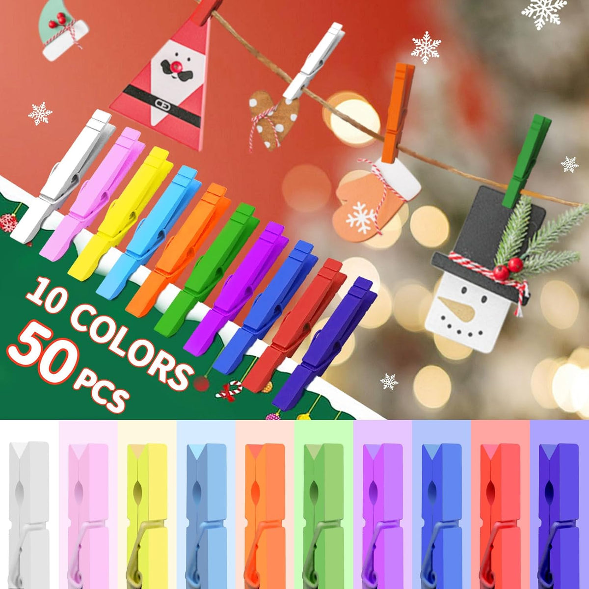 3.5 Inch 50 Pack Colored Wooden Clothespins for Classroom, Craft, Hanging Clothes, Rust Resistant