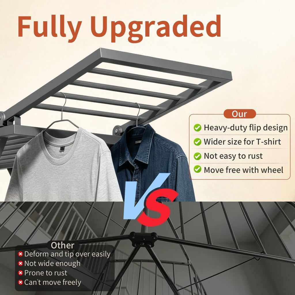 Clothes Drying Rack Heavy Duty, Foldable Laundry Dryer Stand for Clothing & Towel, Free Standing Collapsible for Indoor & Outdoor, 2-Level Clothing Drying Rack, 63" L× 17.7" W, Gray
