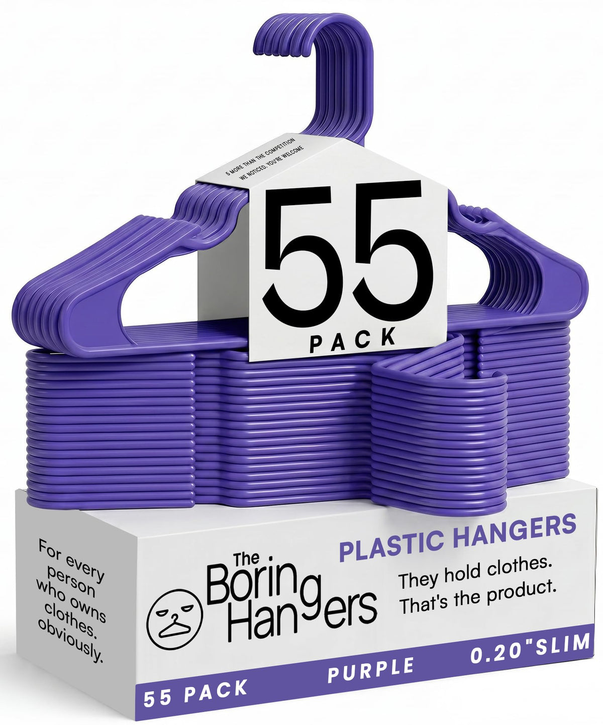 White Plastic Hangers 55 Pack - 10 lb Heavy Duty Plastic Clothes Hangers for Closet - 0.20" Thin, Slim & Space Saving White Coat Hangers for Shirts, Dresses, Jackets, Pants