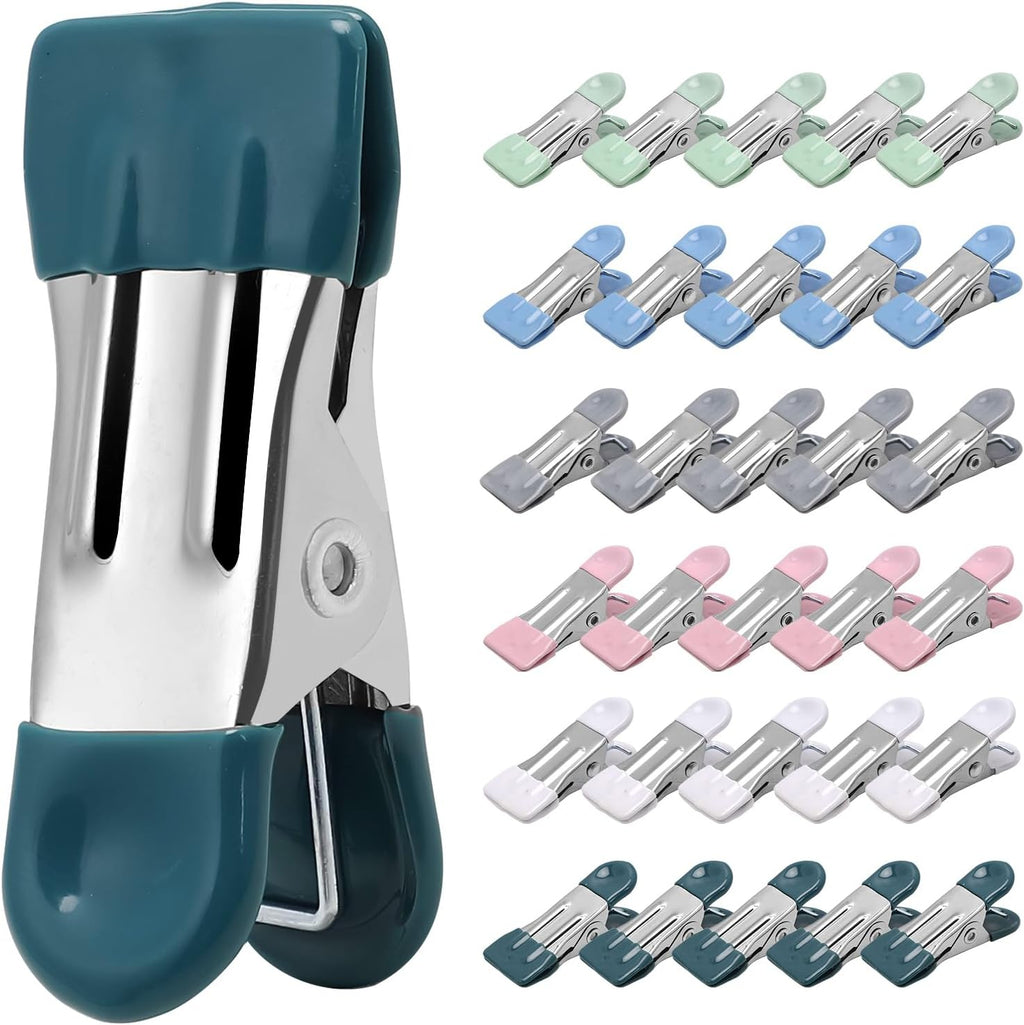 Clothes Pins Heavy Duty, 30 Pack, 2.17 Inch Metal Chip Clips, 6 Colors