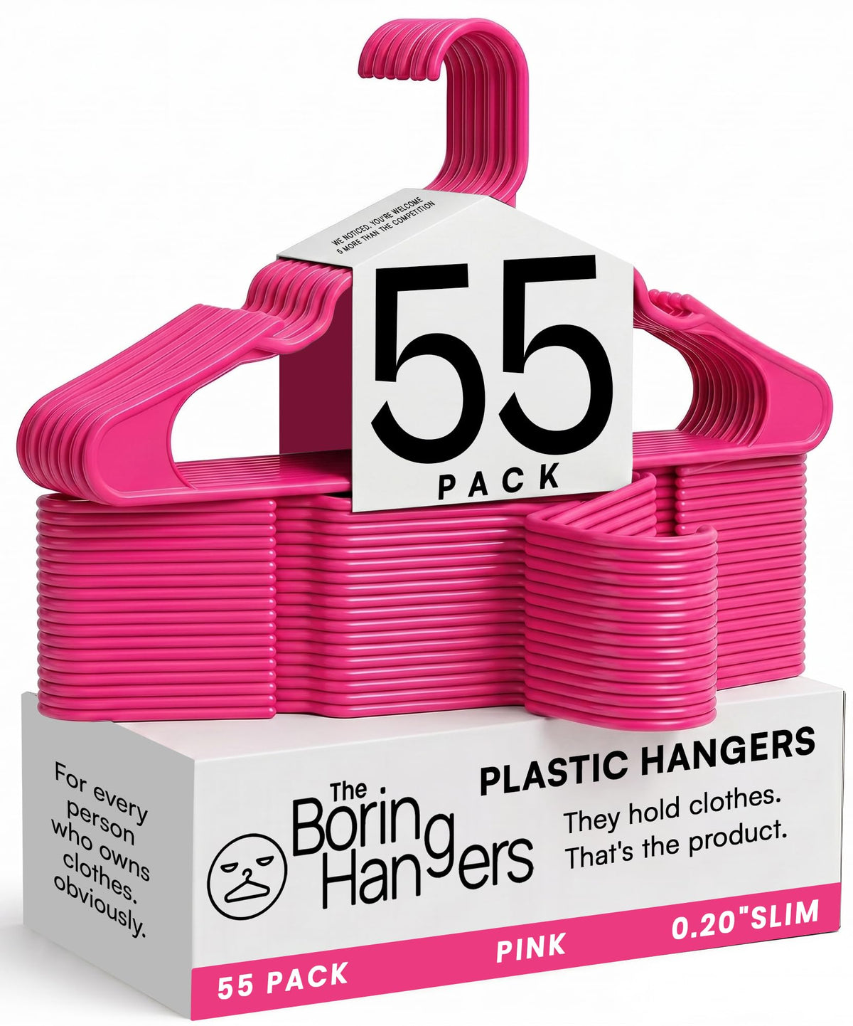 White Plastic Hangers 55 Pack - 10 lb Heavy Duty Plastic Clothes Hangers for Closet - 0.20" Thin, Slim & Space Saving White Coat Hangers for Shirts, Dresses, Jackets, Pants