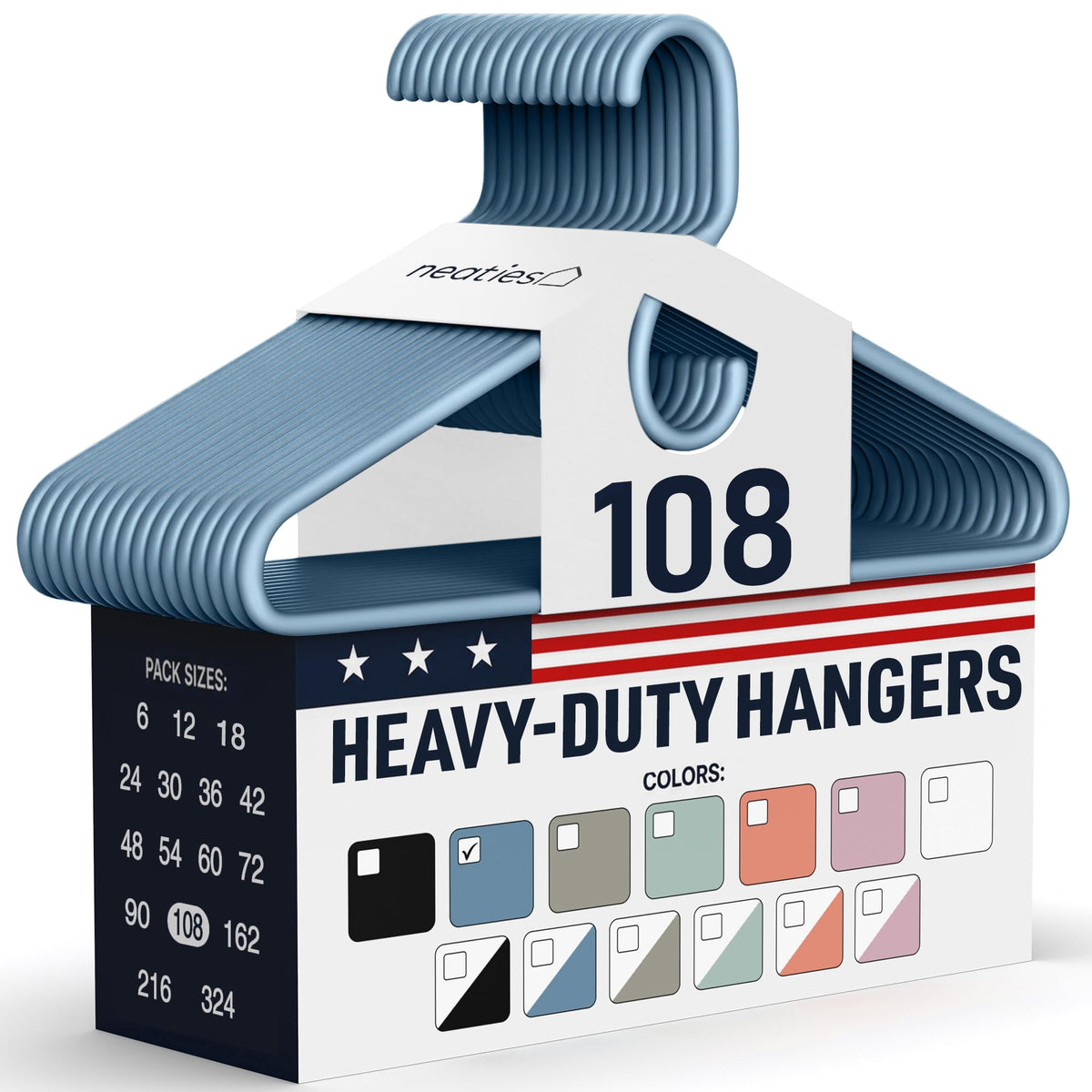 Heavy Duty Clothes Hangers 18 Pack – Made in the USA – 8lb Capacity Plastic Hangers for Adult Clothing – Durable for Pants, Coats, Jackets, or Jeans – White