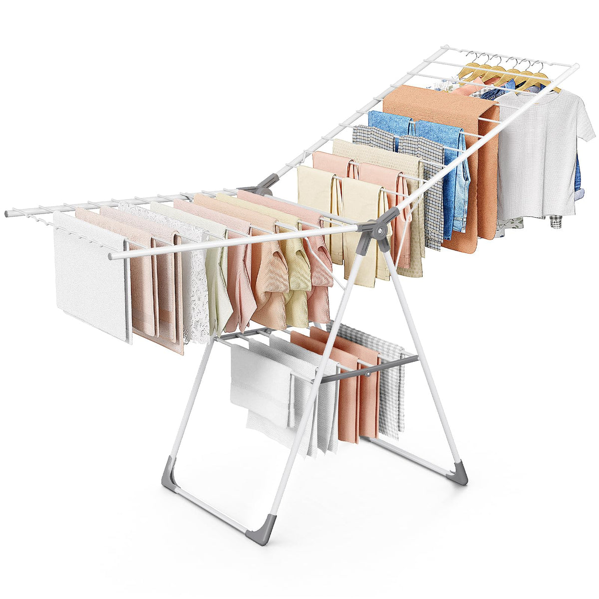 Sakugi Clothes Drying Rack, 55.5" Adjustable Wings, Foldable Design
