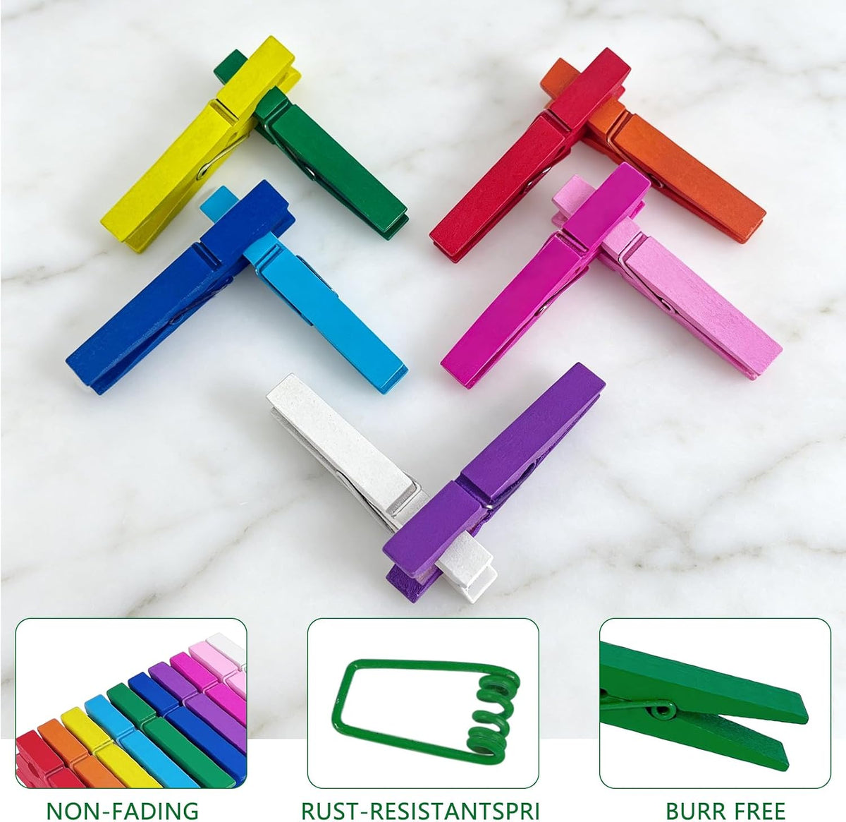 KTOJOY Colored Clothespins 50 PCS, 2.9 Inch Heavy Duty Wooden Clothes Pins
