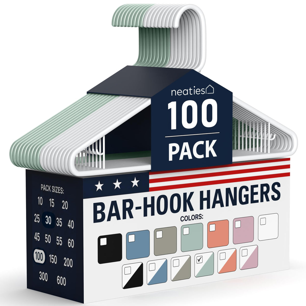 Plastic Hangers 30 Pack – Made in the USA – 6lb Capacity Standard Clothes Hangers with Strap Hooks for Dresses, Lingerie, Shirts, Pants, and Jackets – White