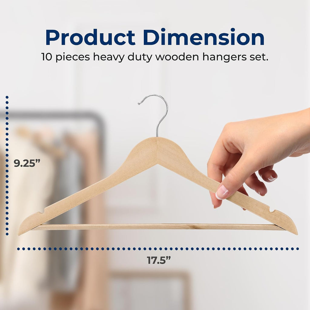 SereneLife 20 Pack Wooden Coat Hangers – Durable Suit Hangers with 360° Swivel Hook & Notches – Slim Design for Shirts, Jackets, Dresses, and More