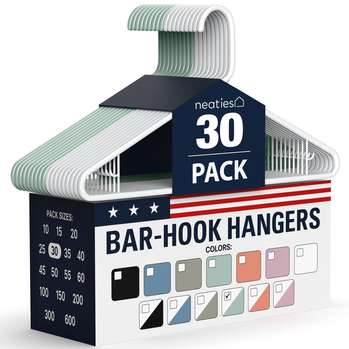 Plastic Hangers 30 Pack – Made in the USA – 6lb Capacity Standard Clothes Hangers with Strap Hooks for Dresses, Lingerie, Shirts, Pants, and Jackets – White