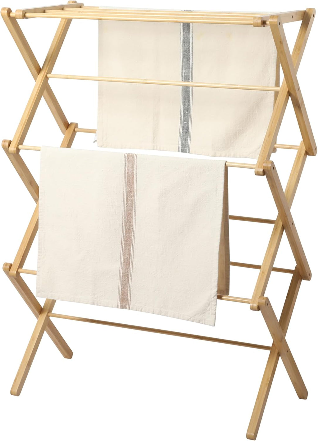 Gibson Home Riverrun Foldable Bamboo Drying Rack for Clothes, Towels, Blankets – 2-Tier Collapsible Laundry Drying Rack, Space-Saving Air Dry Stand for Indoor & Outdoor Use - Pre Assembled
