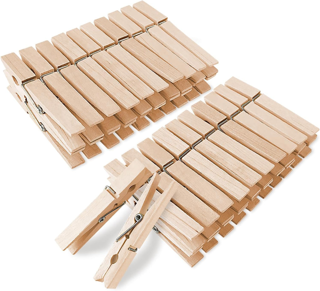KTOJOY Wooden Clothes Pins,50 Pack, 2.9 Inch, Large Natural Birchwood Rust, Moisture Resistant Clothes Pegs, Heavy Duty Clothespins,Clothes Pins for Craft, Clips for Pictures