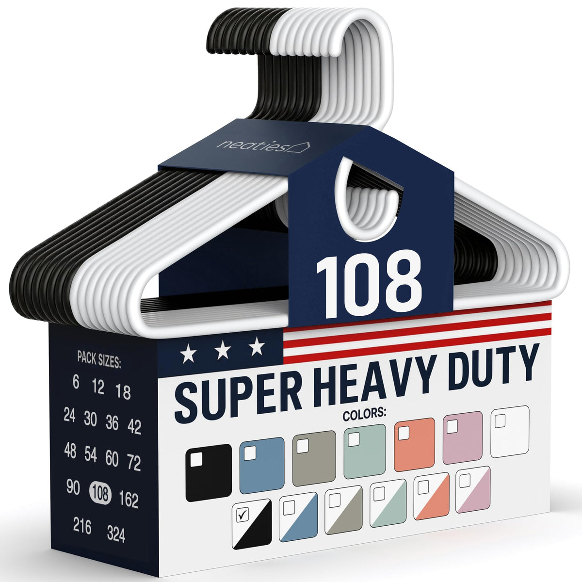 Super Heavy Duty Clothes Hangers 18 Pack – Made in the USA - 10lb Capacity, Thick Plastic Hangers for Pants, Coats, Jackets, Jeans and Adult Clothing – White