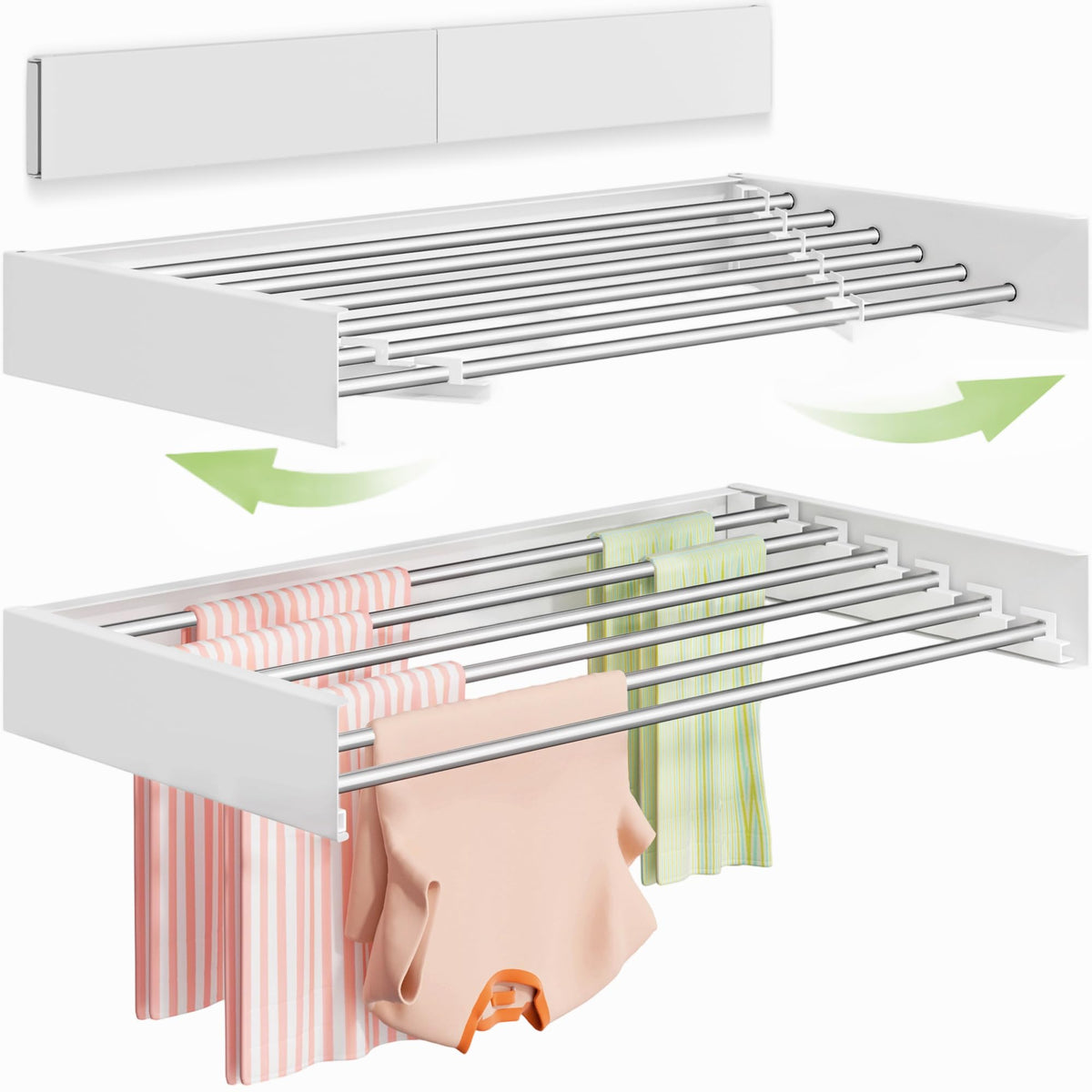 Vikaqi Wall Mounted Clothes Drying Rack 32", Foldable Wall Laundry Rack
