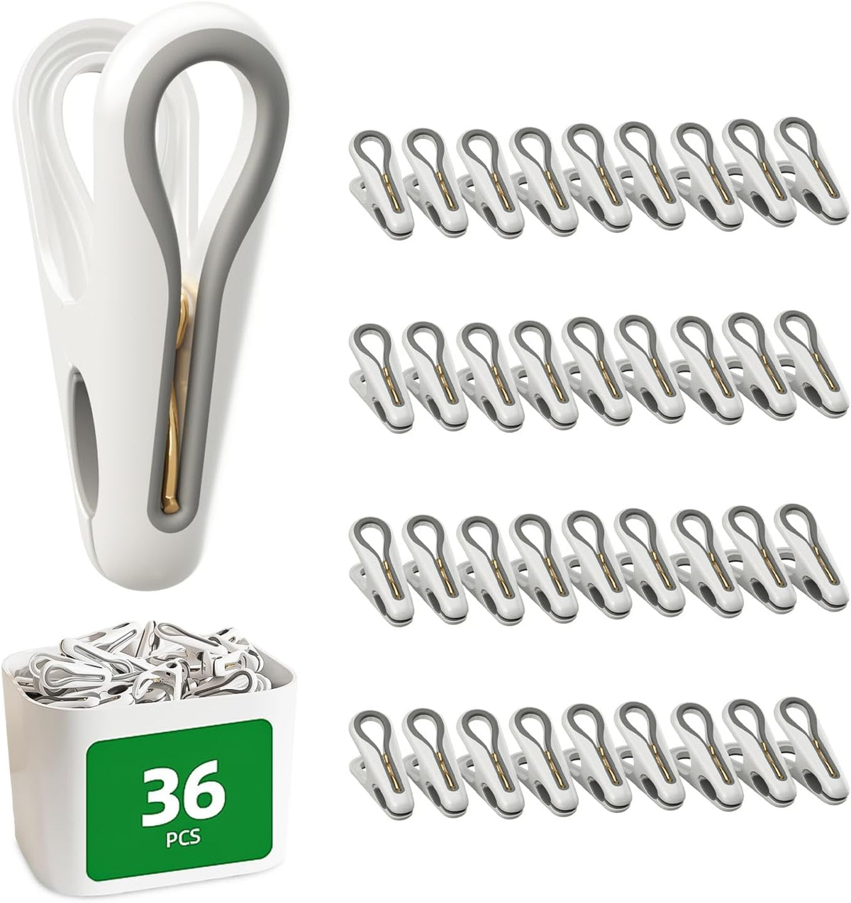 Clothes Pins, 36 Pack 2.5 Inch Plastic Clothespins with Storage Basket