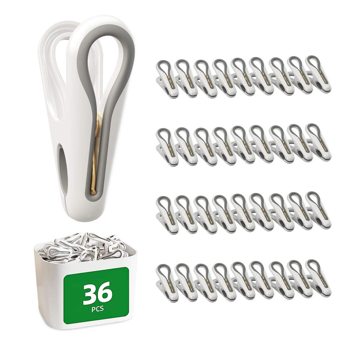Clothes Pins, 36 Pack 2.5 Inch Plastic Clothespins with Storage Basket