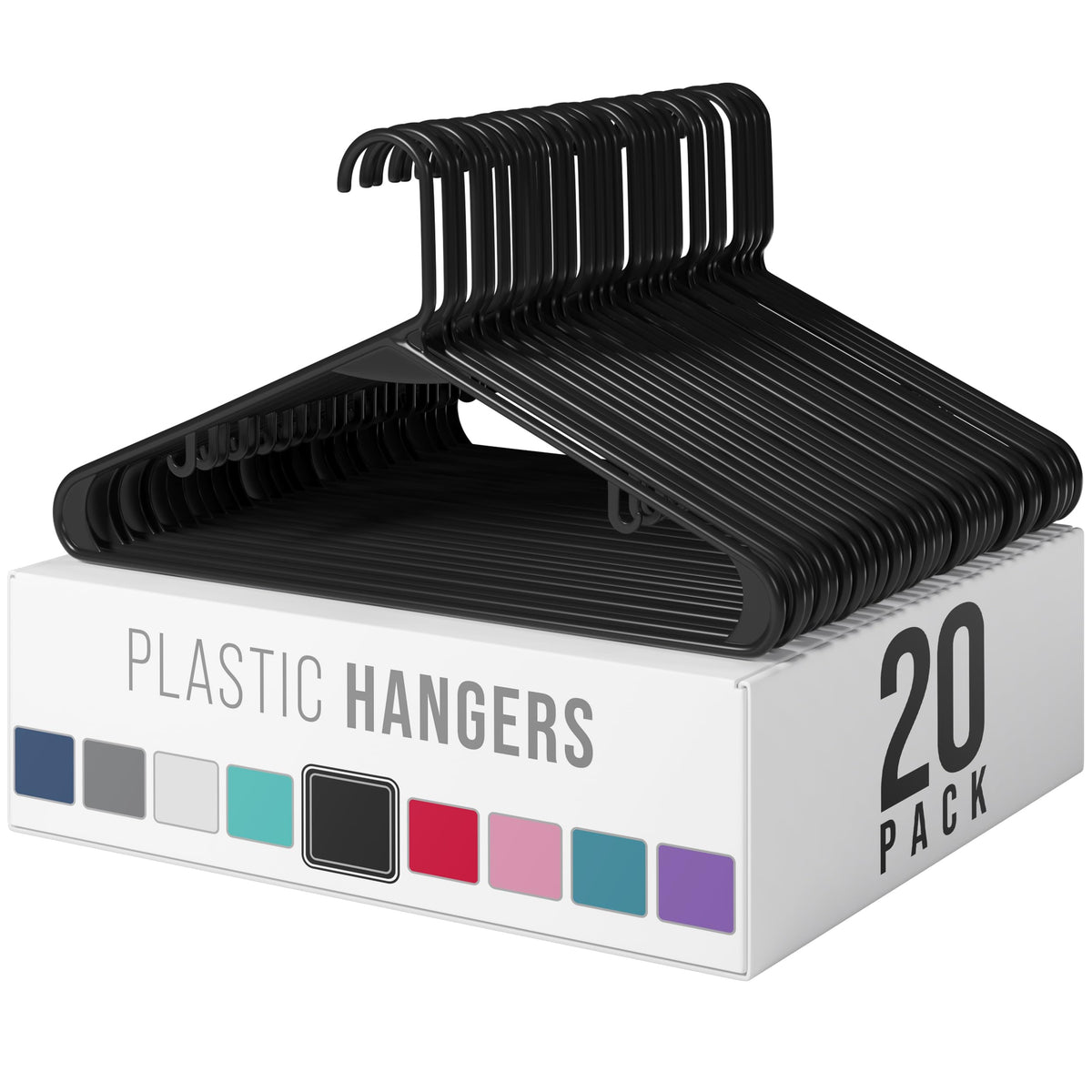 Plastic Hangers 20 Pack Black - Clothes Hangers - Makes The Perfect Coat Hanger and General Space Saving Hangers for Closet and New Apartment Essentials - Percheros Ganchos para Colgar Ropa Hangars