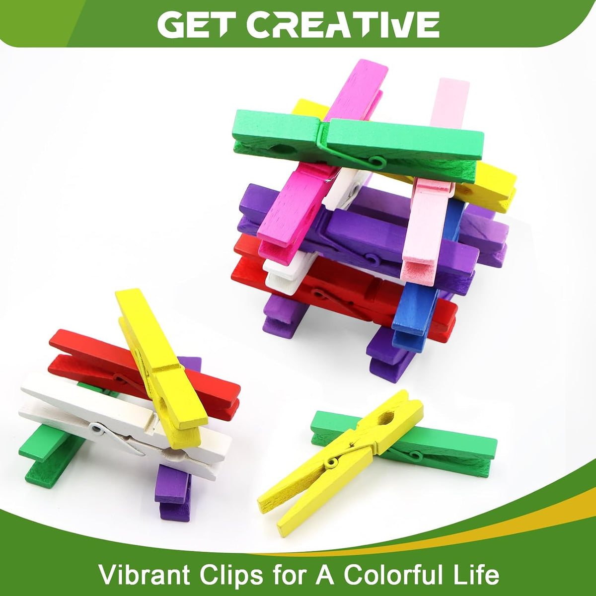 100 Pcs Colored Clothes pins - 2.9 Inch Wooden Clothespins Cheer Clips