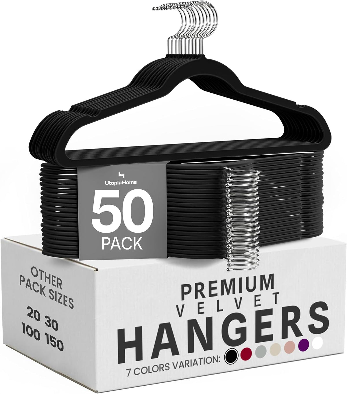 Utopia Home Velvet Hangers, Black, 50 Pack