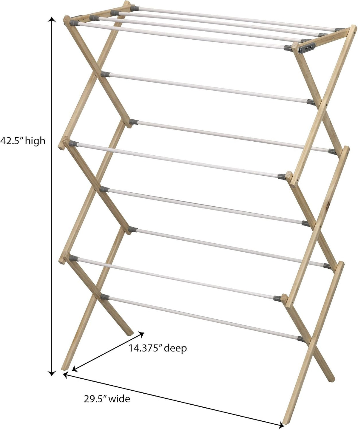 Household Essentials X-Frame Clothes Drying Rack, Stabile Wood Frame with Slanted Feet, Smooth Vinyl Wrapped Rods, 23.8 Feet of Hanging Space, Ready to Assemble, Flat Top, Natural