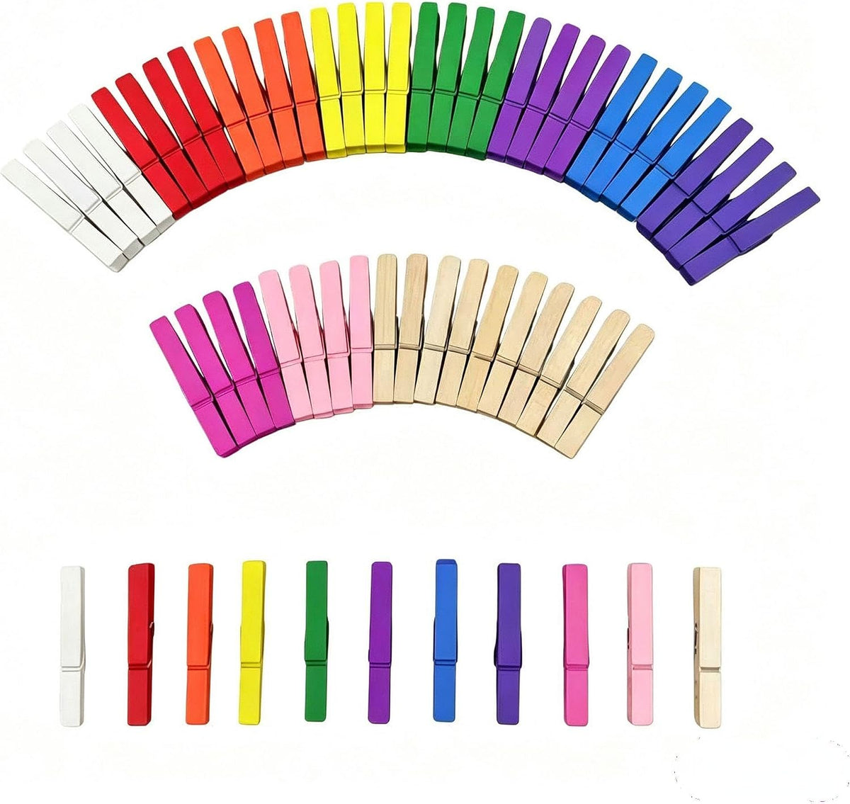 50PCS Colorful Wooden Clothespins, 2.9 Inch Clothing Clips, Large Wooden Clothes Pins, Decorative Pins, 11 Color, Strong Grip, Multipurpose Clips for Crafts Hanging Clothes Picture