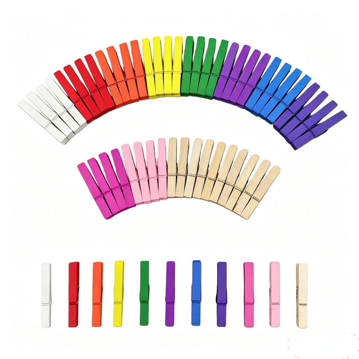 50PCS Colorful Wooden Clothespins, 2.9 Inch Clothing Clips, Large Wooden Clothes Pins, Decorative Pins, 11 Color, Strong Grip, Multipurpose Clips for Crafts Hanging Clothes Picture