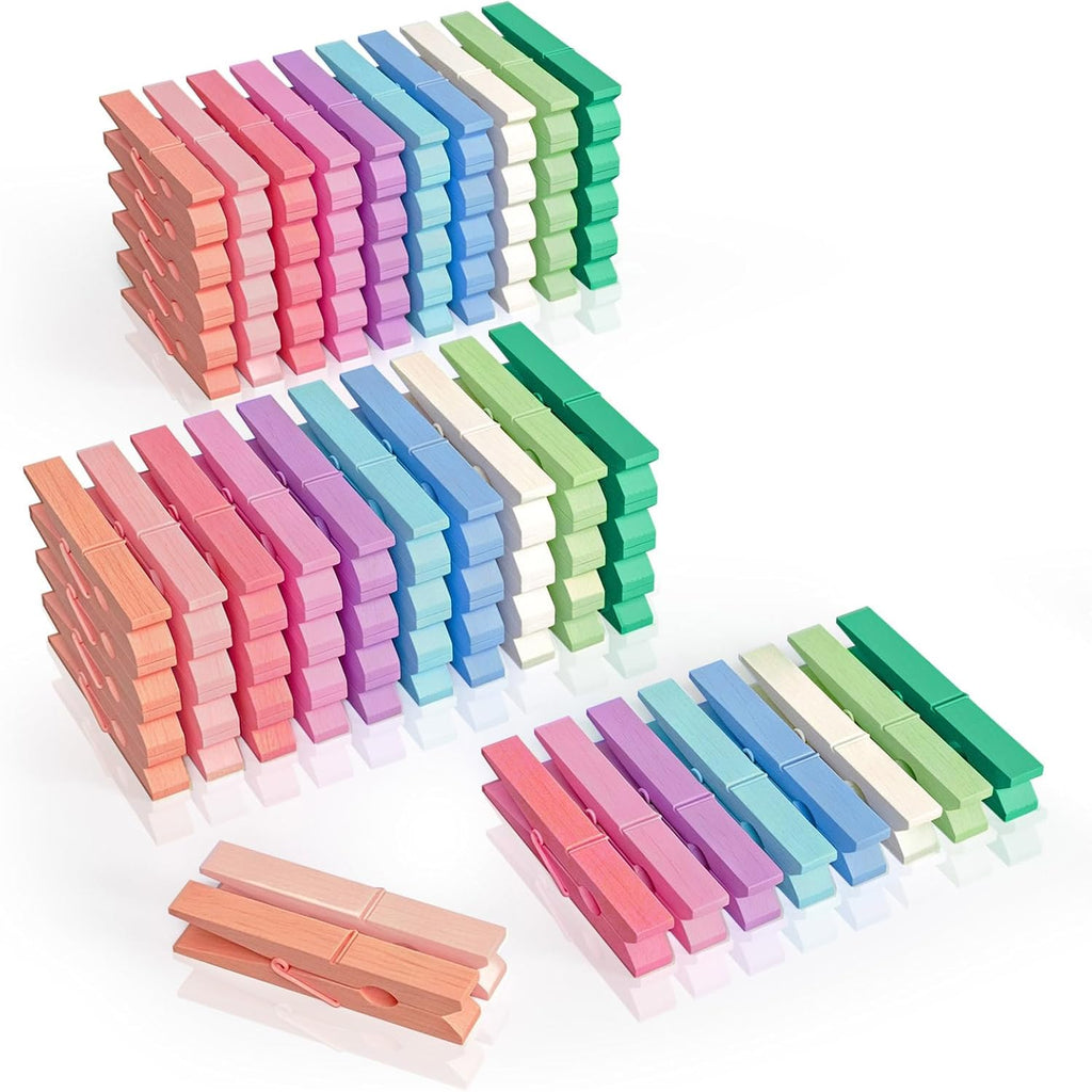 100Pcs Colored Clothespins Pastel 2.9 Inch Clothes Pins Wooden Cheer Bulk
