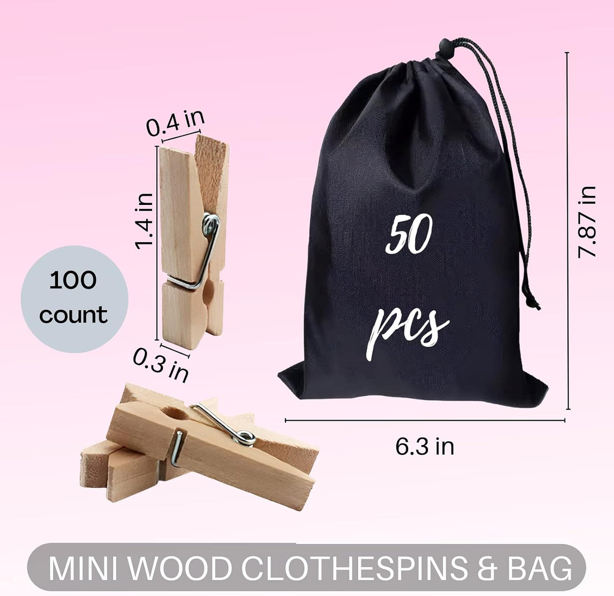 100Pcs Mini Wooden Clothespins, 1.4in Small Clothes pins with Storage Bag