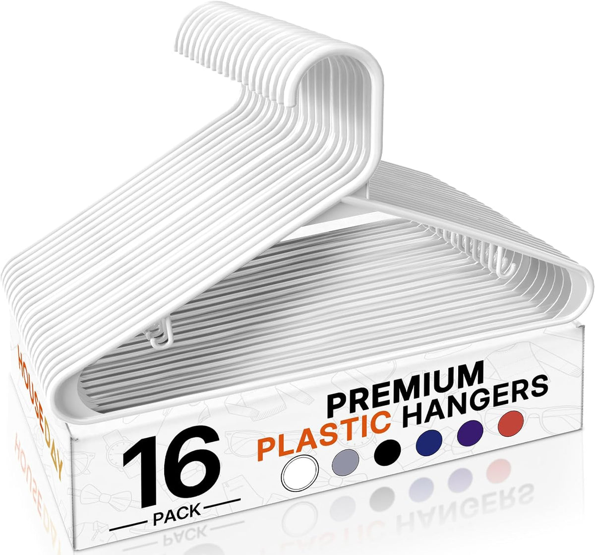 HOUSE DAY White Plastic Hangers 16 Pack, Slim Space-Saving Clothes Hangers