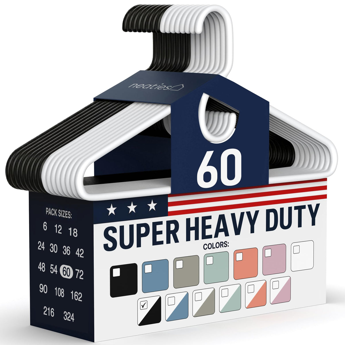 Super Heavy Duty Clothes Hangers 18 Pack – Made in the USA - 10lb Capacity, Thick Plastic Hangers for Pants, Coats, Jackets, Jeans and Adult Clothing – White