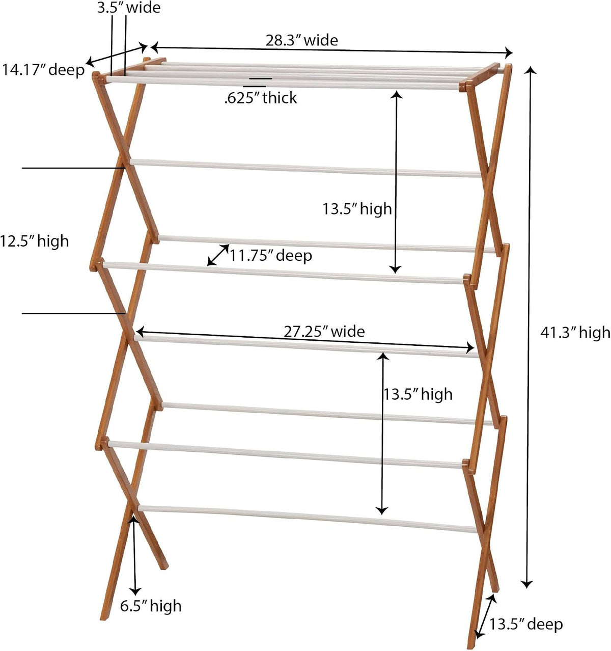 Household Essentials Bamboo Folding Clothes Drying Rack | White Finish, 11 Dowels & Flat Drying Shelf | Eco-Friendly, Collapsible Laundry Rack for Dorms, Apartments & Small Spaces | Fully Assembled