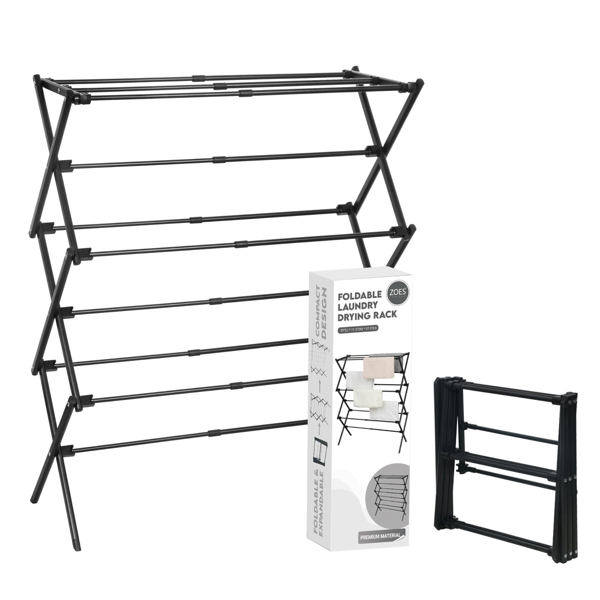 ZOES HOMEWARE Clothes Drying Rack,Collapsible Drying Rack Clothing, Black