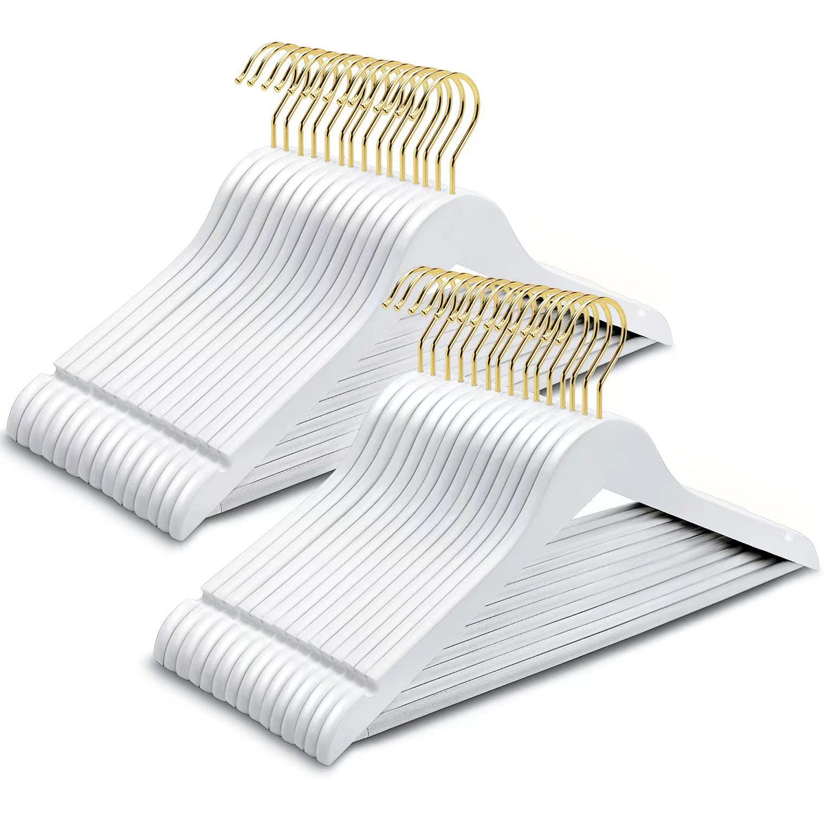 Amber Home 30 Pack White Wooden Coat Hangers, Wood Suit Hangers