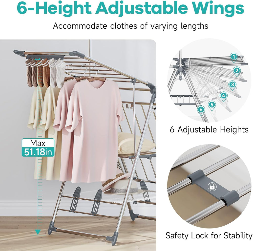 APEXCHASER Clothes Drying Rack with High Hanger, 3-Level Drying Racks