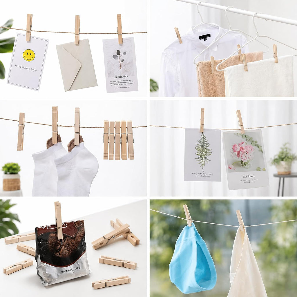 Clothes Pins Wooden Large Clothespin for Laundry 3.5 inch【100 Pack】