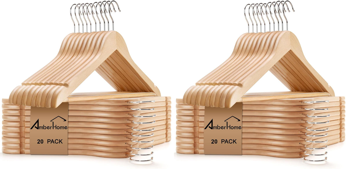 Amber Home 30 Pack White Wooden Coat Hangers, Wood Suit Hangers