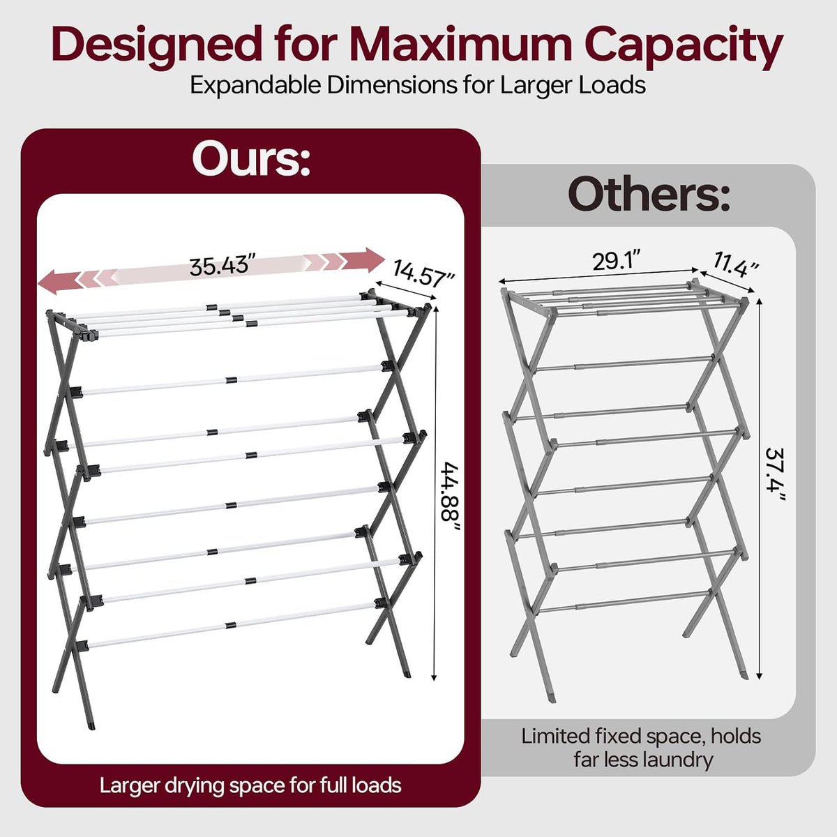 APEXCHASER Large Clothes Drying Rack, 14.57" D × 44.88" H