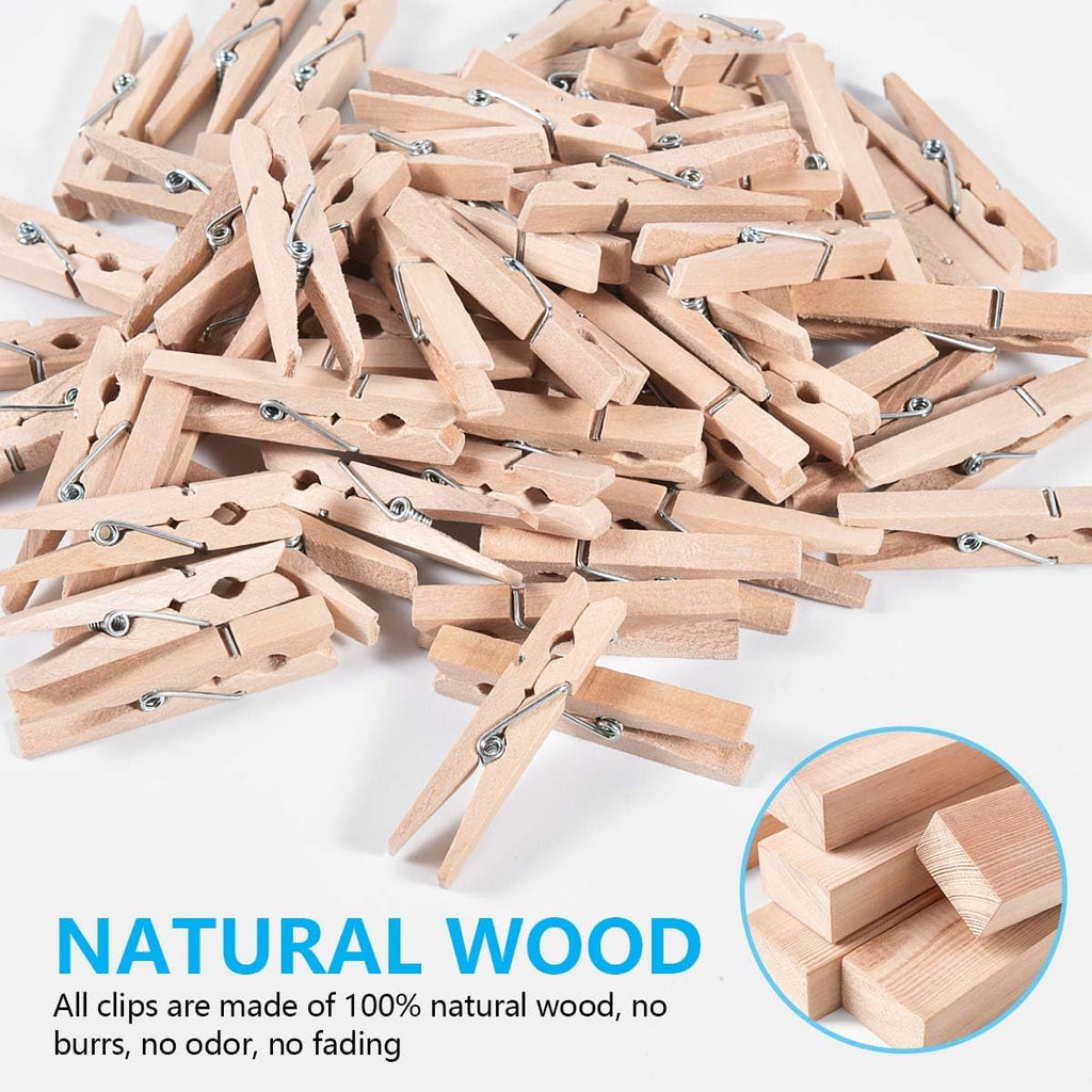 SenseYo 100 Pcs 1.9 Inch Wooden Clothes Pins Heavy Duty Natural Wood Clips Clothespins with Rust Resistant Spring for Hanging Pictures Chip Bags DIY Crafts Photos Drying Laundry Classroom Decoration