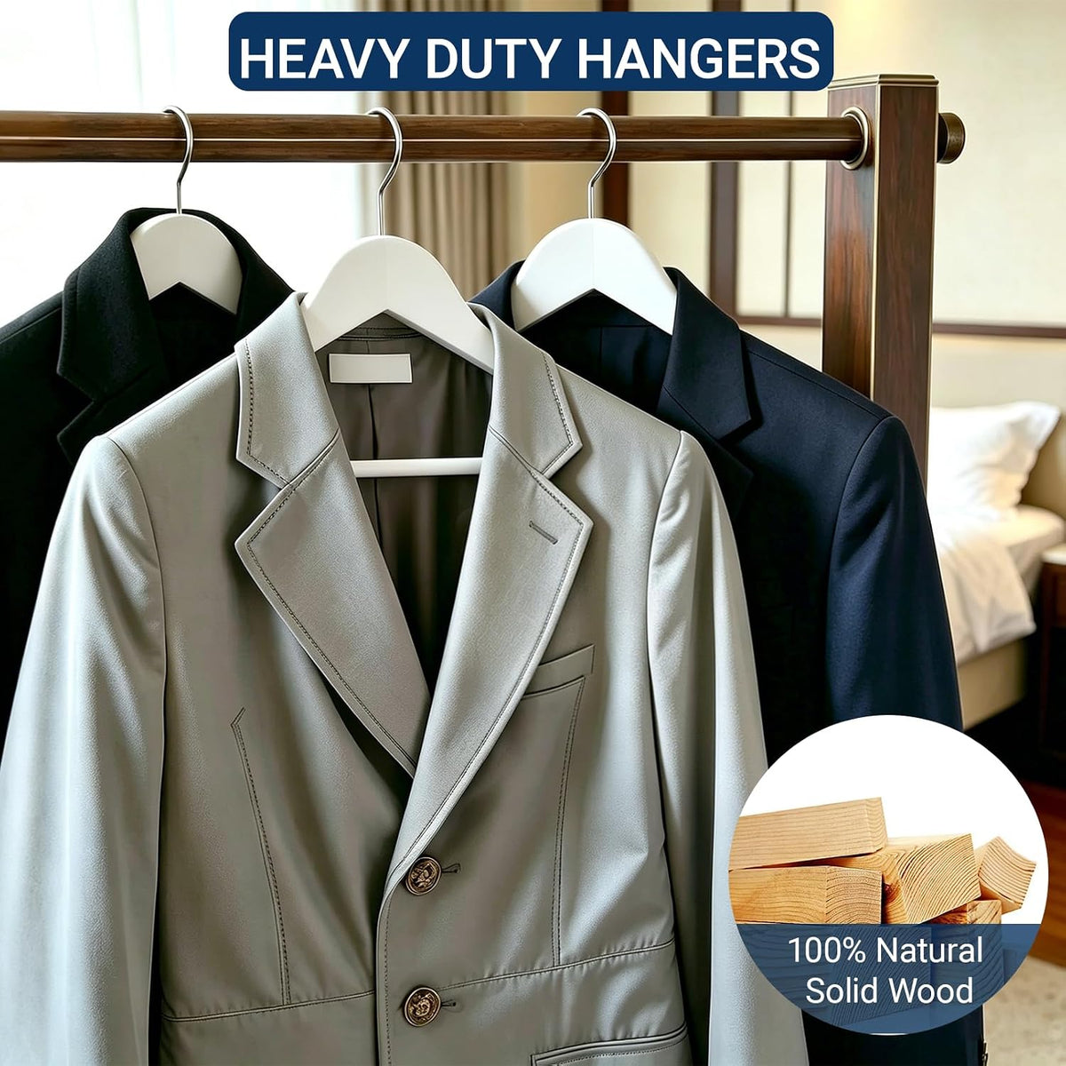 Amber Home 30 Pack White Wooden Coat Hangers, Wood Suit Hangers