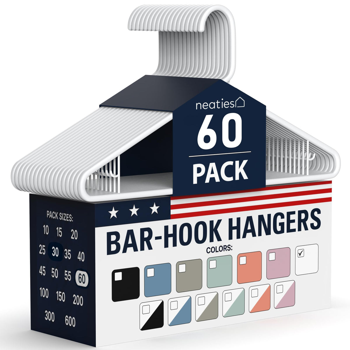 Plastic Hangers 30 Pack – Made in the USA – 6lb Capacity Standard Clothes Hangers with Strap Hooks for Dresses, Lingerie, Shirts, Pants, and Jackets – White