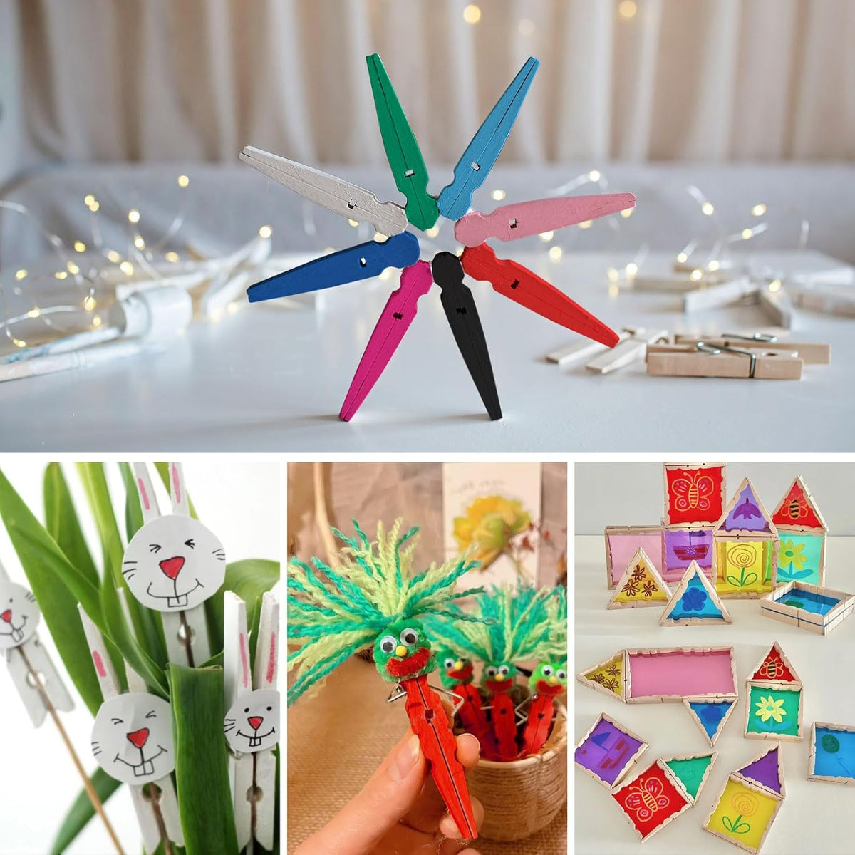 50Pcs Colored Clothes Pins Wooden Clips for Hanging, 2.9inch Clothespins Wood Cheer Pins Decoration for Crafts - 10 Colors