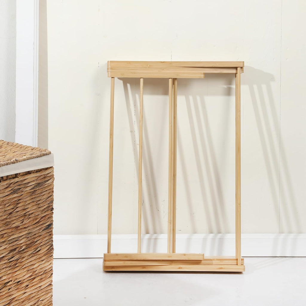 Gibson Home Riverrun Foldable Bamboo Drying Rack for Clothes, Towels, Blankets – 2-Tier Collapsible Laundry Drying Rack, Space-Saving Air Dry Stand for Indoor & Outdoor Use - Pre Assembled
