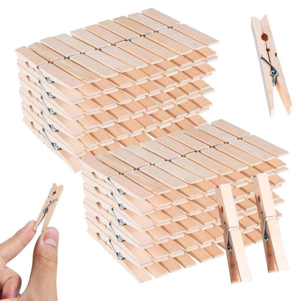 SenseYo 100 Pcs 1.9 Inch Wooden Clothes Pins Heavy Duty Natural Wood Clips Clothespins with Rust Resistant Spring for Hanging Pictures Chip Bags DIY Crafts Photos Drying Laundry Classroom Decoration