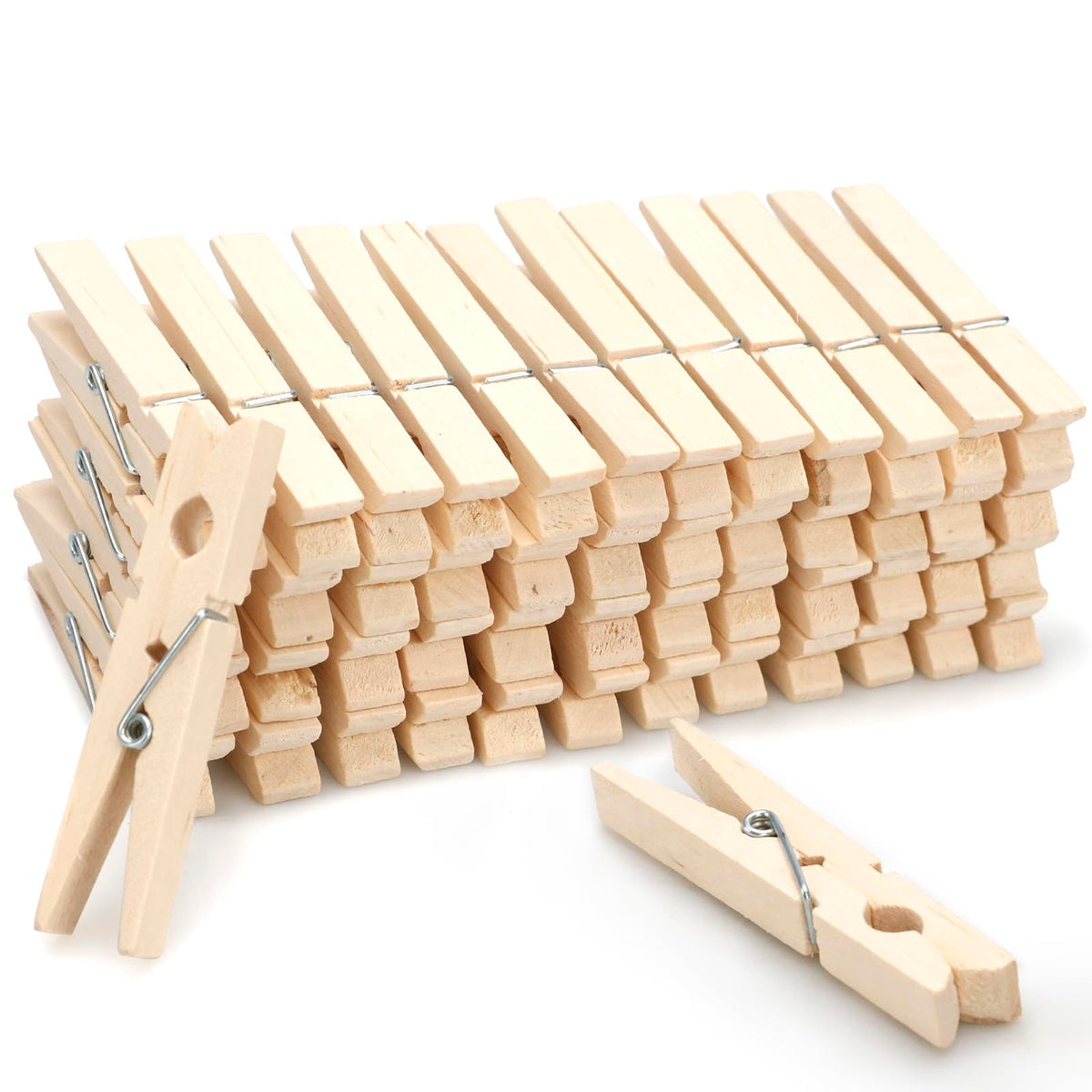 Zeno Clothes Pins Wooden – 50 Pack Wooden Clothespins 2.9 Inch with Rust-Resistant Coil, Natural Wood Clips for Laundry, Hanging Clothes, Crafts & DIY