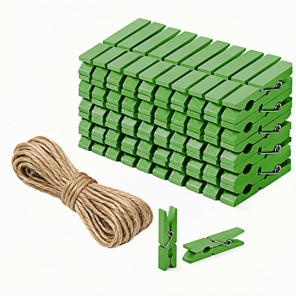 1.4 Inch Mini Wooden Clothespins, 50 Pack Natural Birch Wood Clips with Spring for Crafts, Photo Hanging, DIY Projects, Party & Home Decoration Jute Twine Clothing Line(Pink)