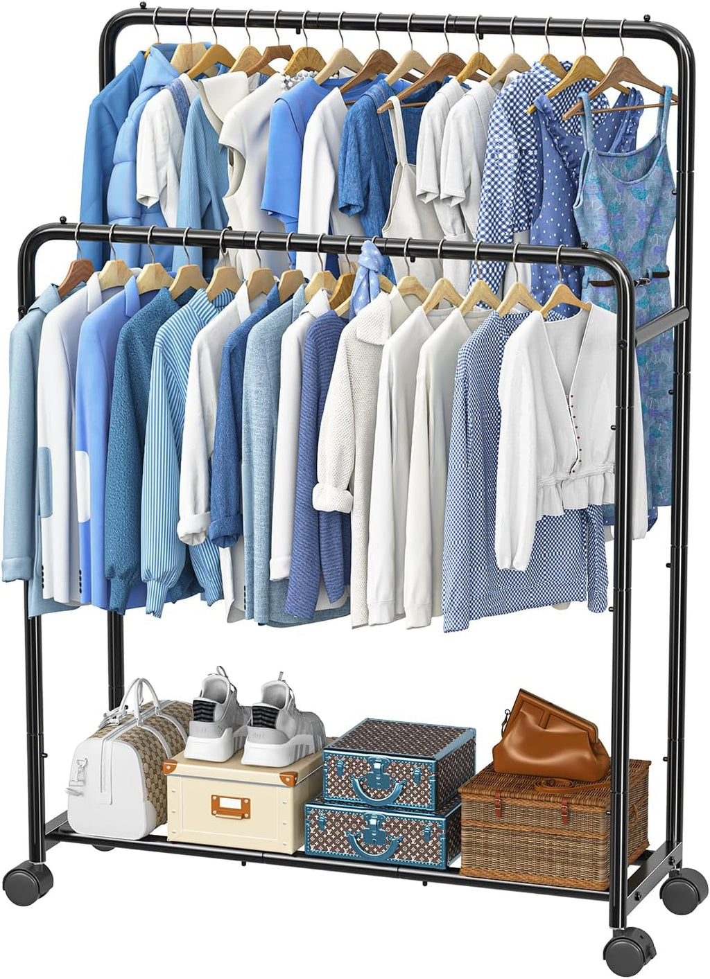 Simple Trending Clothing Clothes Rack, Double Rod Garment Rack, Black