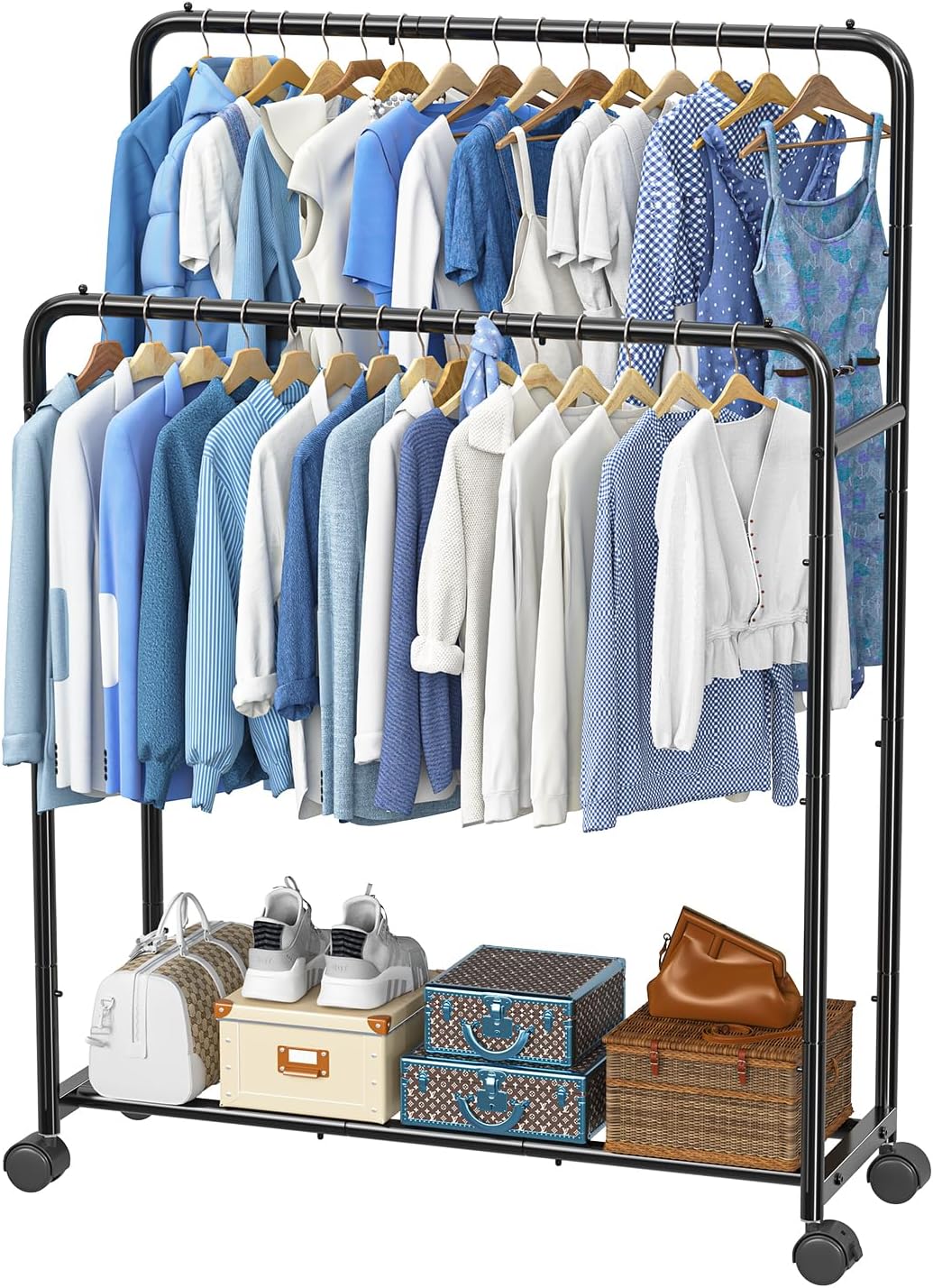 Simple Trending Clothing Clothes Rack, Double Rod Garment Rack, Black
