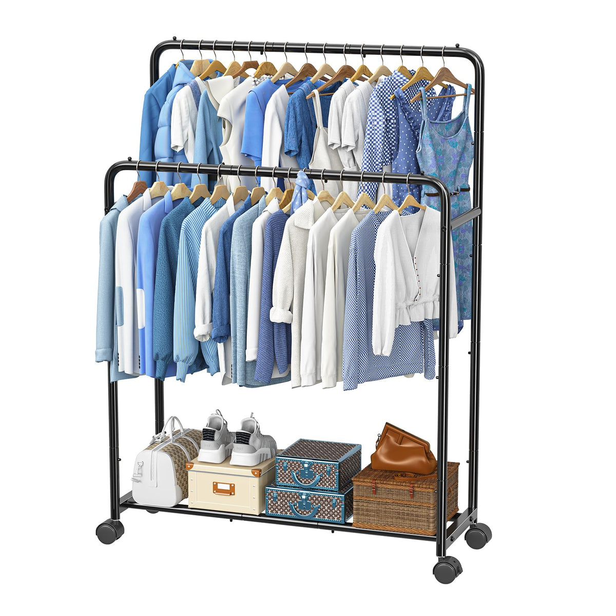 Simple Trending Clothing Clothes Rack, Double Rod Garment Rack, Black