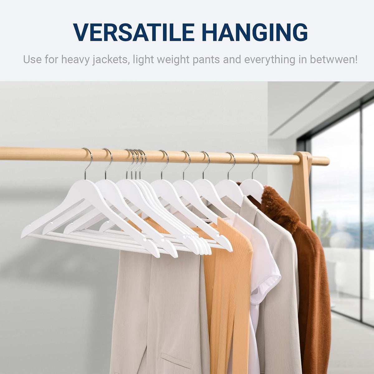 Amber Home 30 Pack White Wooden Coat Hangers, Wood Suit Hangers
