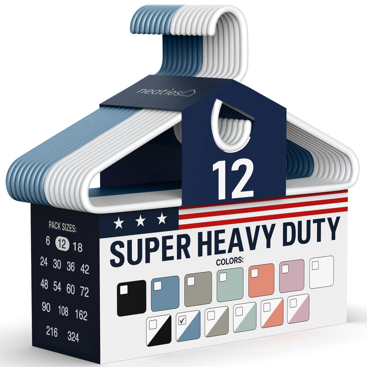Super Heavy Duty Clothes Hangers 18 Pack – Made in the USA - 10lb Capacity, Thick Plastic Hangers for Pants, Coats, Jackets, Jeans and Adult Clothing – White